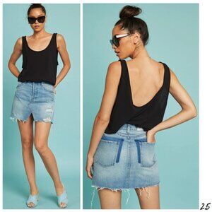 Distressed denim skirt